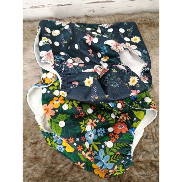 Leekalos Hawaiian Floral Print Reusable Cloth Diaper Covers Set Of 2 With Adjust - Picture 2 of 8